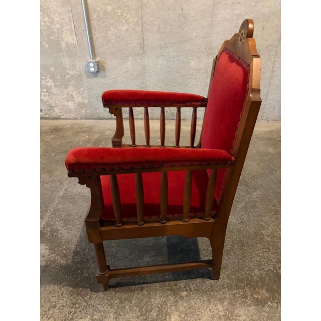 Red 2 Antique Red Velvet and Wood Regal Living Room Chairs For Sale - Image 8 of 11