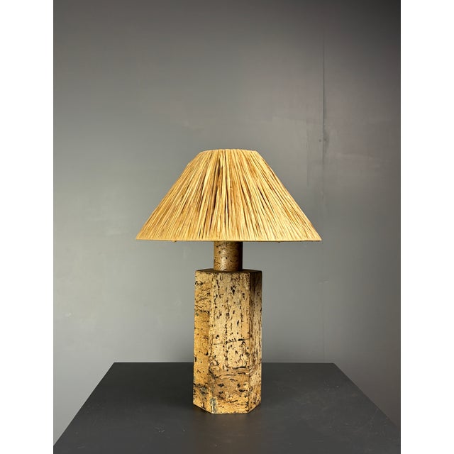 Mid-Century Boho Cork Table Lamp with Raffia Shade in the style of Ingo Maurer, 1970s For Sale - Image 11 of 18