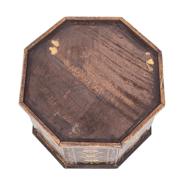 Antique plant pot. Wooden. Alsatian style. Floral motifs. Octagonal shape. Hand-painted. Circa 1900.