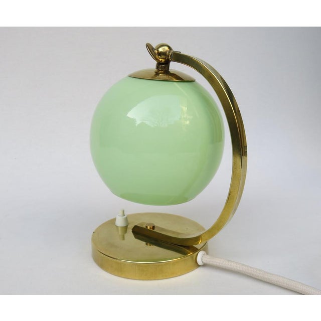 Art Deco Bedside Lamp in Brass with Green Cased Glass Shade, 1920s For Sale - Image 6 of 15