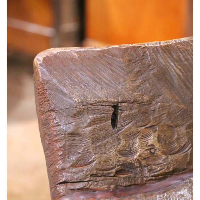 Early 20th Century Early 20th Century French Rustic Hand-Carved Oak Bench From the Alps For Sale - Image 5 of 9