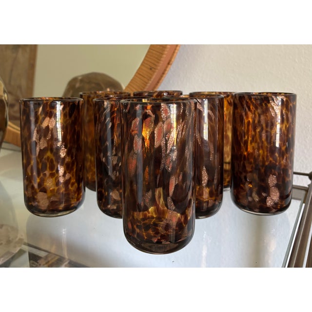 Exquisite Vintage Murano hand blown Tortoise also referred to as Leopard pattern and Copper Aventurine Glassware - Set of...