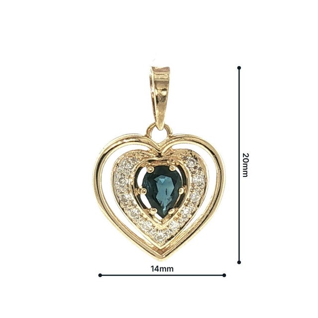 Late 20th-Century 14k Yellow Gold Natural Sapphire and Diamond Heart Pendant For Sale - Image 4 of 4
