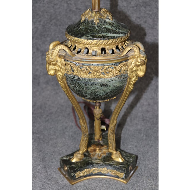 1900s Fine Quality Rams Head Bronze Ormolu French Empire Marble Rams Head Lamps - a Pair For Sale - Image 4 of 13