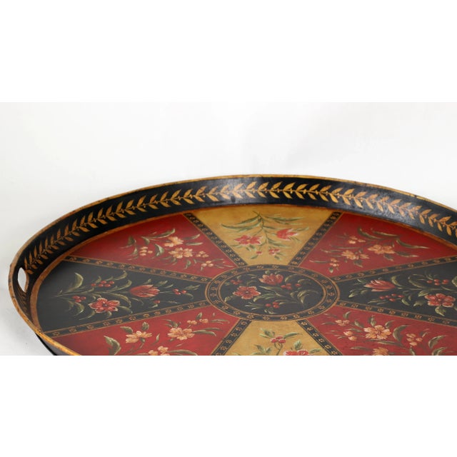 Vintage Red Hand-Painted Floral Decorative Disc/Tray | Chairish