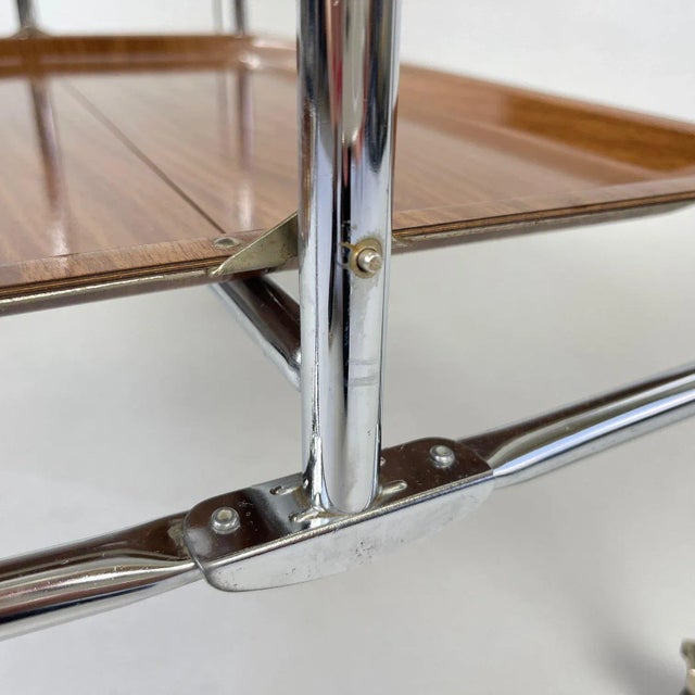 Wood Chrome and Plywood Folding Serving Trolley, 1950s For Sale - Image 7 of 15