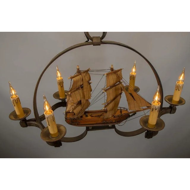 Mid-Century Wrought Iron Six-Light Chandelier with Ship, France, 1970s For Sale - Image 9 of 18