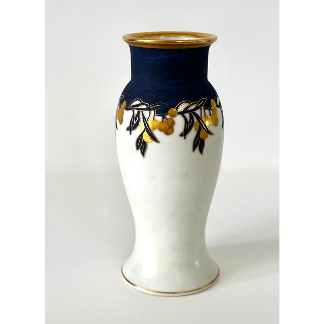 Early 20th Century Early 20th Century Blue White and Gold Gilt German Porcelain Art Nouveau Vase Signed Ruth De Courcy For Sale - Image 5 of 12