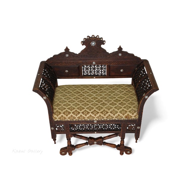 Brown Vintage Moorish Bench Chair, 1920s For Sale - Image 8 of 18