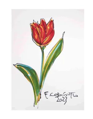 Ferdinando Codognotto, Red Tulip, Marker Drawing, 2023