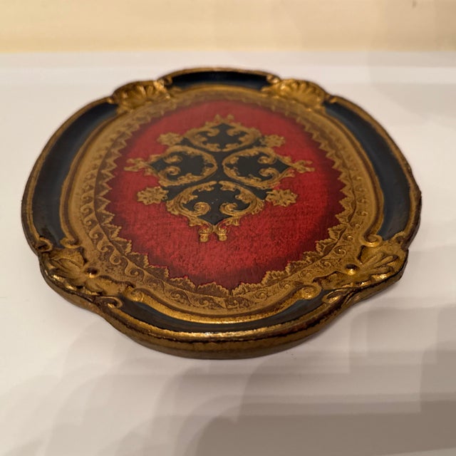Red Vintage Florentine Italian Gilt Tray | Red Black Gold Hollywood Regency Serving Tray For Sale - Image 8 of 8
