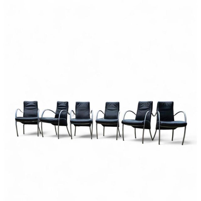 6 x rare leather dining chair by Hennie de Jong, 1990s. This piece is attributed to the mentioned designer/maker. It has...