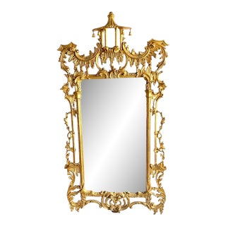 Chinese Chippendale Gilt Wood Carved Frame Pagoda Mirror George III Style For Sale