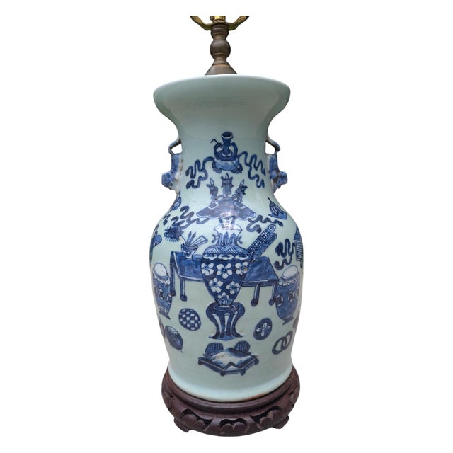 Chinoiserie Early 20th Century Asian Antique Celadon Vase Table Lamp For Sale - Image 3 of 18
