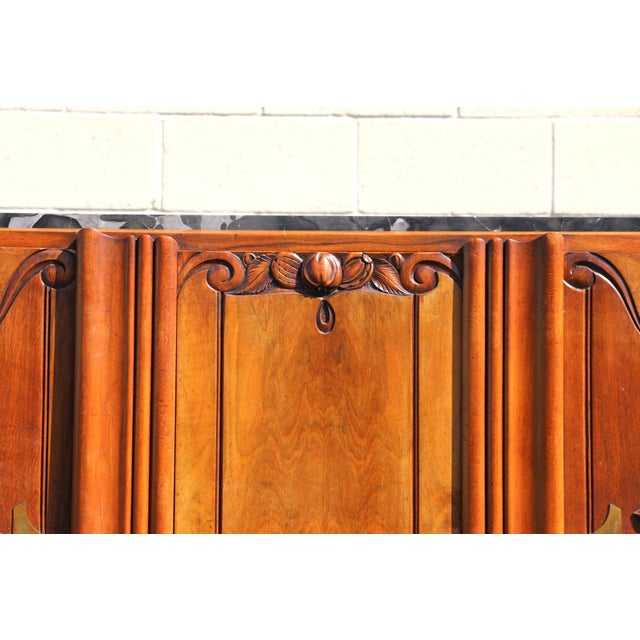 Antique French Art Deco Burl Wood Sideboard Buffet With Marble Top For Sale - Image 9 of 18