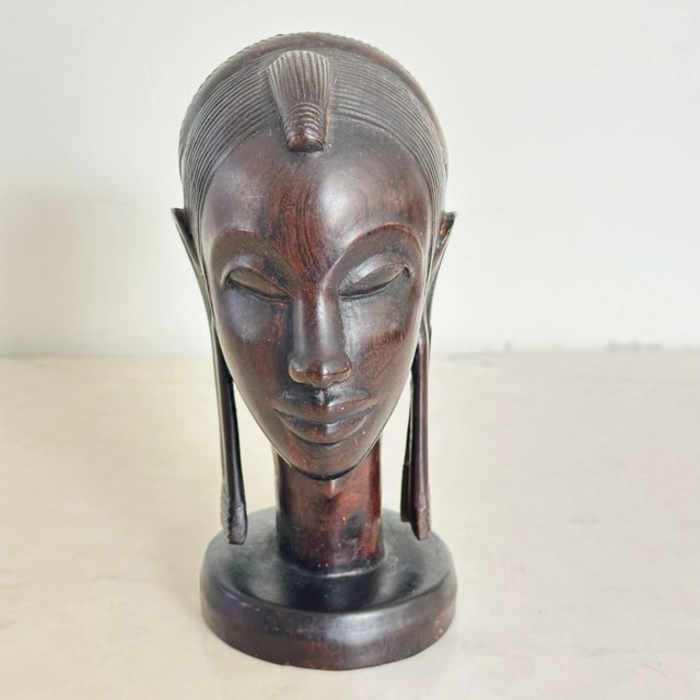 Mid 20th Century Vintage Hand-Carved African Figural Bust of Woman in Ebonized Wood For Sale - Image 5 of 6