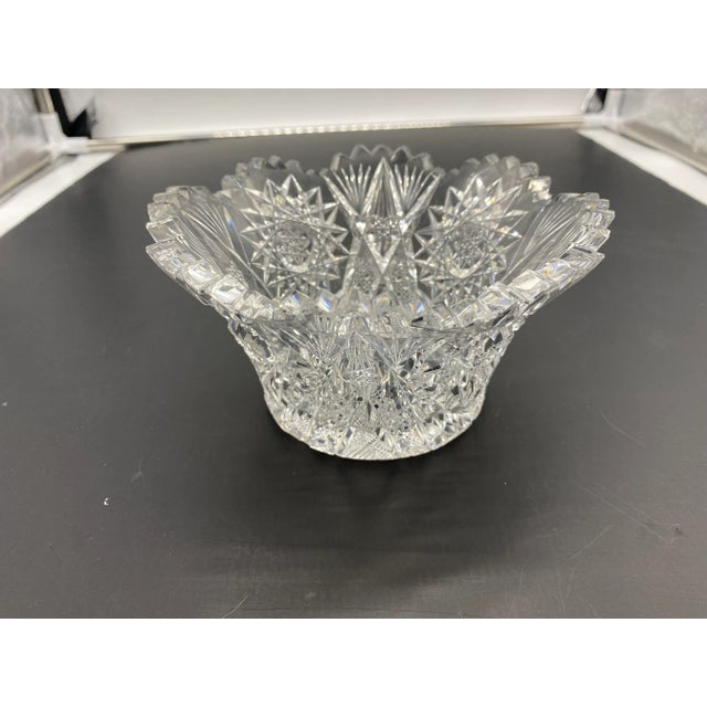 Traditional Vintage 1853 Corning American Brilliant Period Cut Glass J Hoare Flared Bowl With Sawtooth Rim For Sale - Image 3 of 5