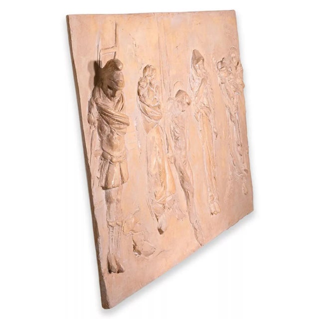 A modernist contemporary bas relief ceramic sculpture by Detroit artist Sergio De Giusti. Signed and dated 1985 on the top...