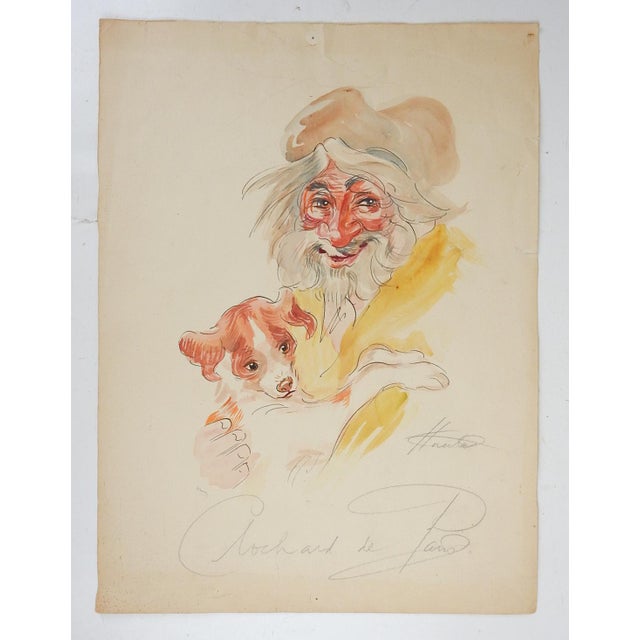 Portraiture Vintage French Street Art Portrait of Man and Dog Painting For Sale - Image 3 of 3