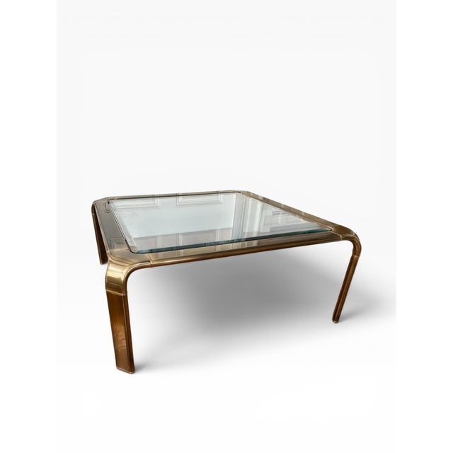 1970s 1970s Mastercraft × John Widdicomb Brass and Glass Coffee Table — 40″ Square For Sale - Image 5 of 16
