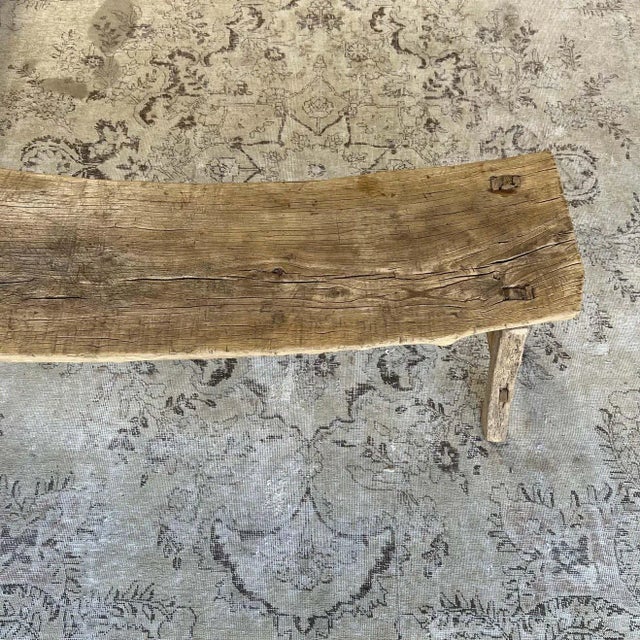 Wood Vintage Natural Elm Wood Bench With Natural Curve 58" For Sale - Image 7 of 9