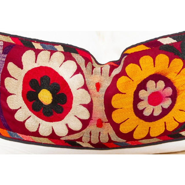 19th Century Freesia Antique Uzbek Suzani Linen Pillow For Sale - Image 5 of 7