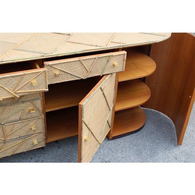 Beige Large Vintage Low Bamboo Sideboard, Italy, 1970s For Sale - Image 8 of 18