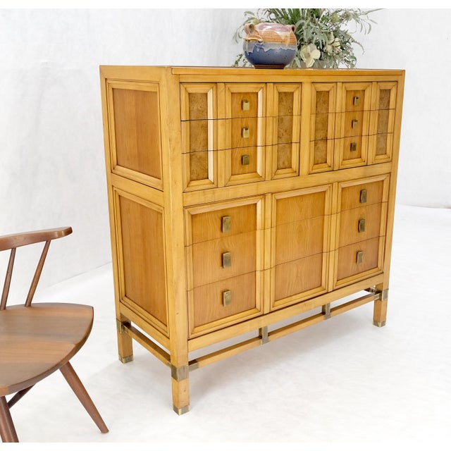 Burl Wood Panel Brass Birch 7 Drawer Mid Century Modern High Boy Dresser For Sale - Image 10 of 12