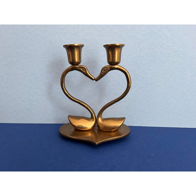 Mid 20th Century 1960s Brass Swans Double Candlestick For Sale - Image 5 of 11