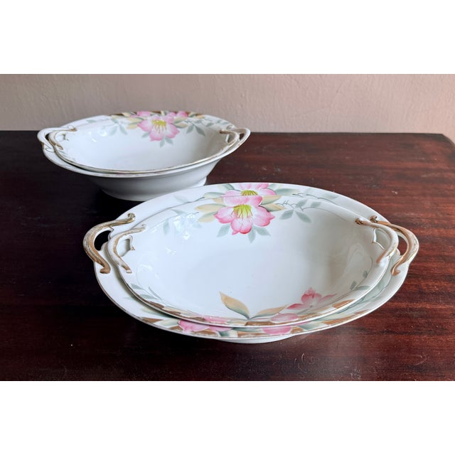 Antique, Early 20th Century Noritake Japan Azalea Porcelain Oval Serving Bowls, Set of Four For Sale - Image 10 of 11