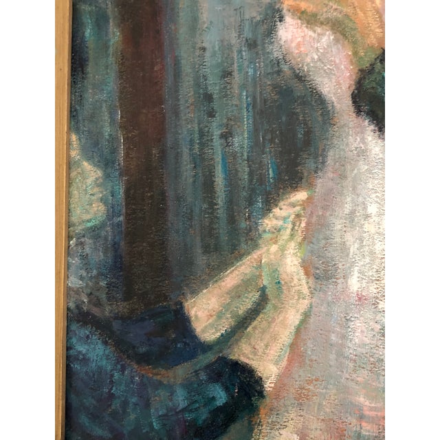 French School Seamstress Oil Painting "The Fitting" Oil on Board For Sale - Image 4 of 6
