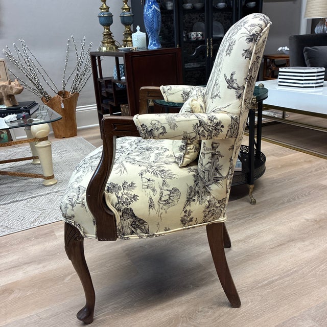 Early 20th Century Louis XV Style French Toile Arm Chairs (2) With Matching Pillows For Sale - Image 10 of 10
