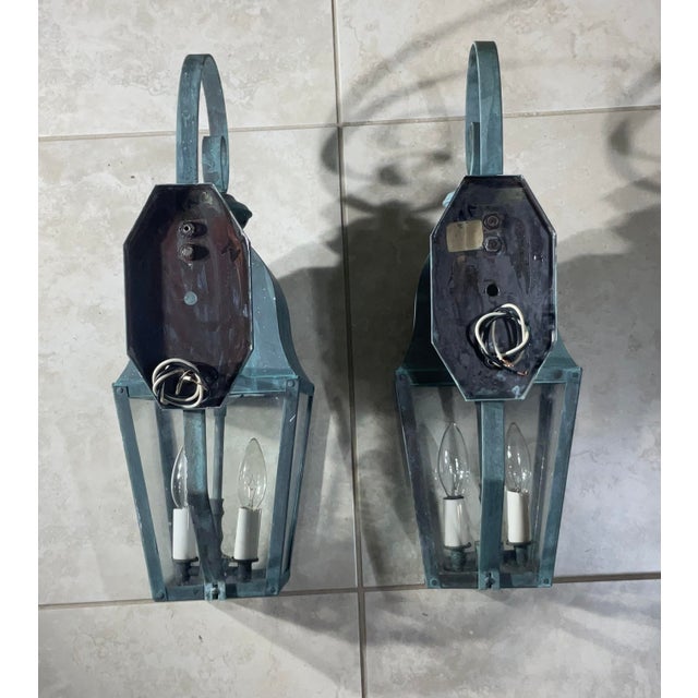 Pair of Vintage Solid Brass Lanterns For Sale - Image 12 of 12