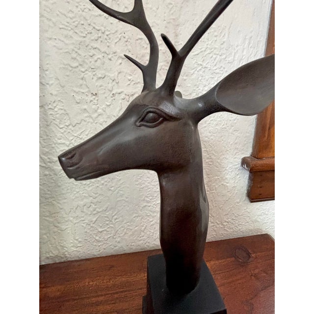 Late 20th Century Vintage Bronze Stylized Deer Bust Statue For Sale - Image 5 of 10