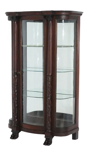 Antique Second Empire Foliate Carved Mahogany Diminutive China Cabinet Circa 1890