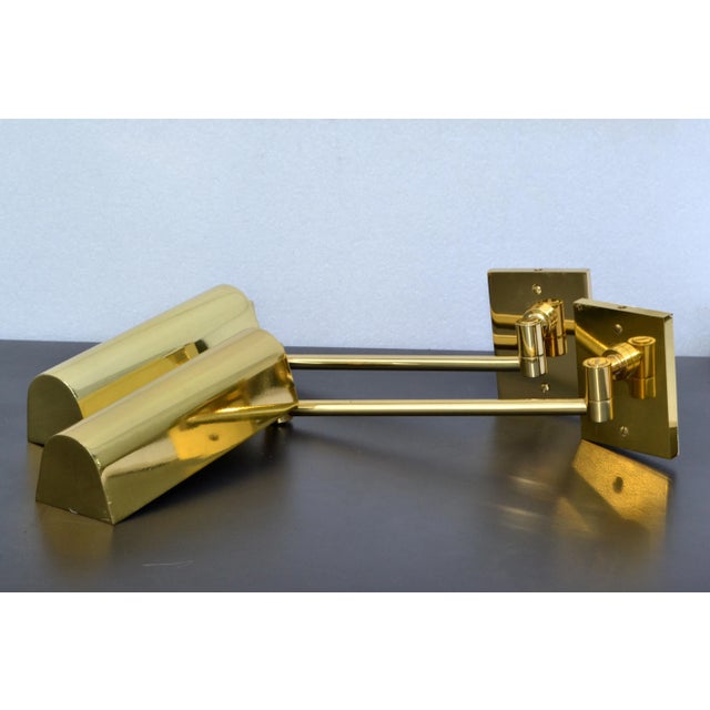 1970s Hansen Retractable Brass & Metal Sconces Lamps Metalarte Spain Wall Lights Pair For Sale - Image 5 of 13