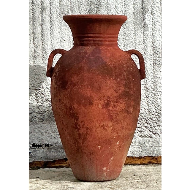 Rustic Vintage Boho Ribbed Terracotta Urn For Sale - Image 3 of 7