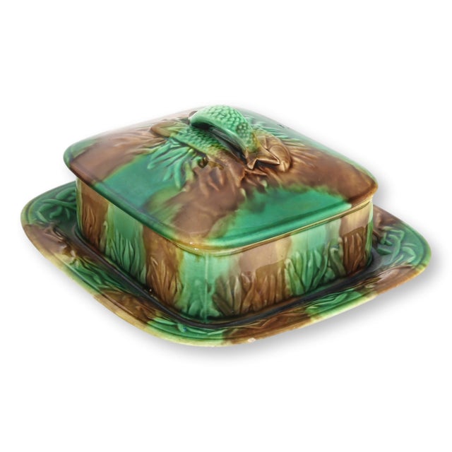 Green Antique English Majolica Sardine Box For Sale - Image 8 of 9