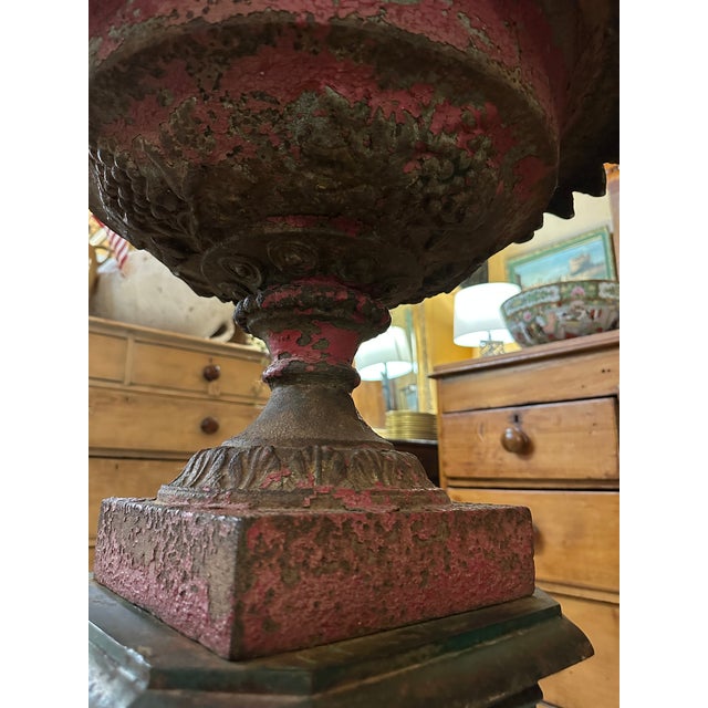 Victorian 19th Century Victorian Cast Iron Urn With Plinth Base For Sale - Image 3 of 13