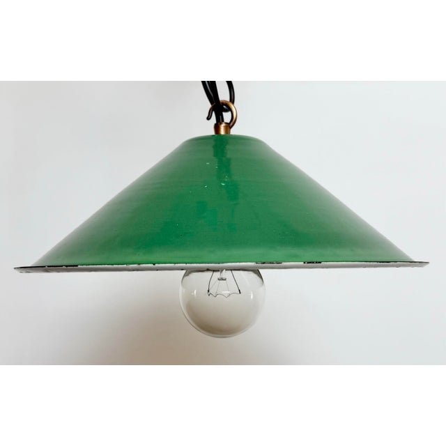 Metal Industrial Green Enamel Factory Pendant Lamp, 1950s For Sale - Image 7 of 16