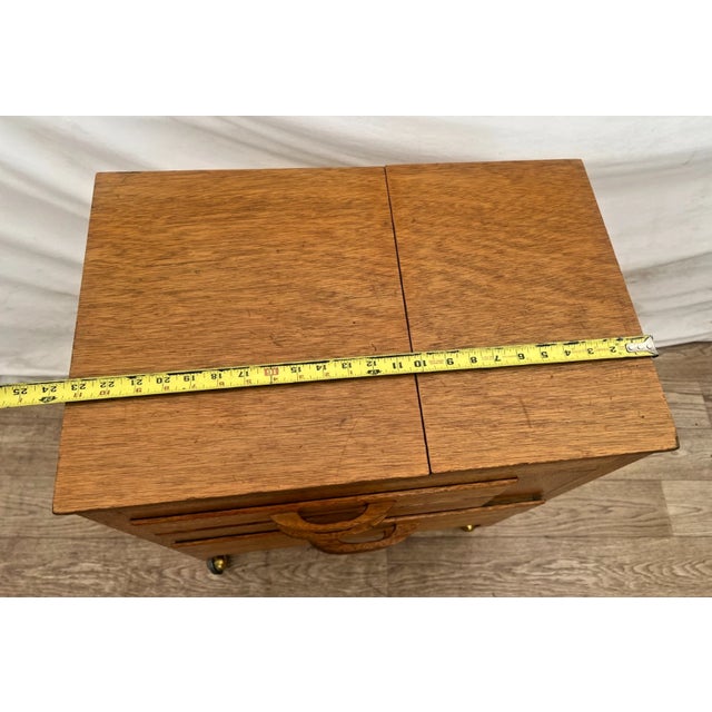 Mid Century Sewing Artist Cabinet, Four Drawers, Top Storage Bins, Expanding Top For Sale - Image 9 of 11