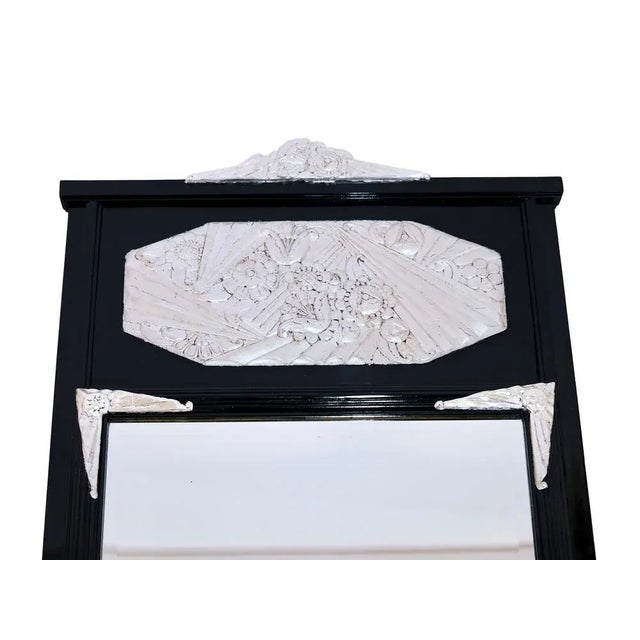 Art Deco Wall Mirror in Black Lacquer with Silvered Pattern, 1930s For Sale - Image 3 of 9