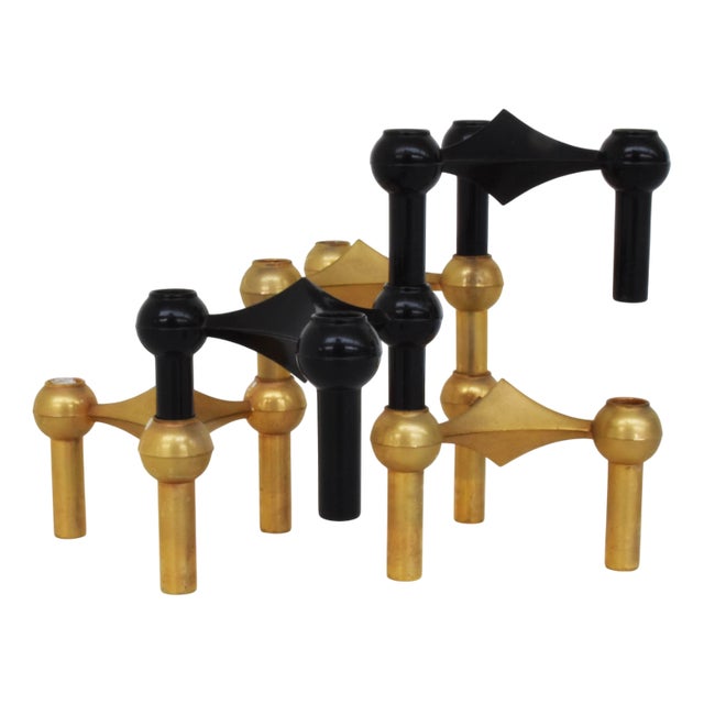 Gold and Black Cy Sestake Modular Candleholder by Ceasar Stoffi for Hans Nagel, Germany, 1965, Set of 5 For Sale