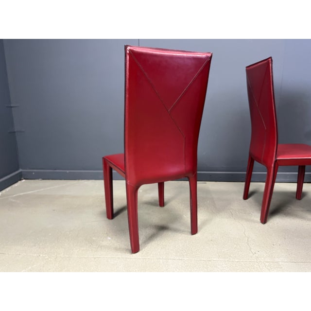 Red Leather Dining Chairs from Roche Bobois, France, 1980s, Set of 8 For Sale - Image 12 of 14