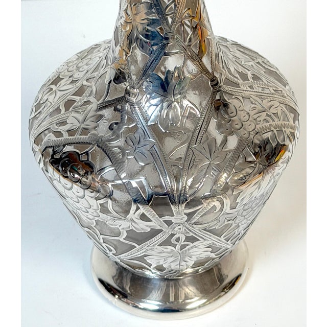 Early 20th Century Large Art Nouveau Silver Overlay Grapevine Decanter , Alvin Silver Co. For Sale - Image 12 of 14
