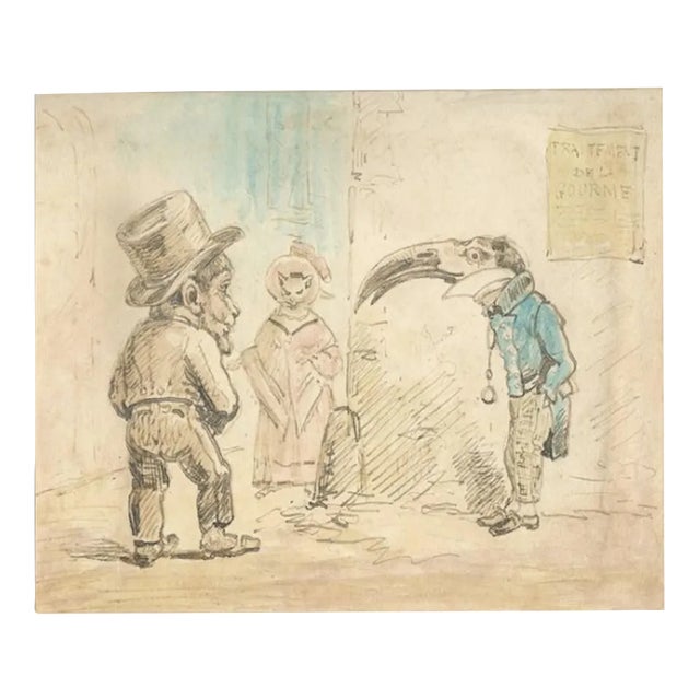 L’amour Croise des Race - Ink and Watercolor Drawing by J.J. Grandville - 1833 1833 For Sale