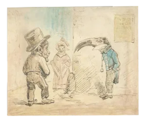 L’amour Croise des Race - Ink and Watercolor Drawing by J.J. Grandville - 1833 1833
