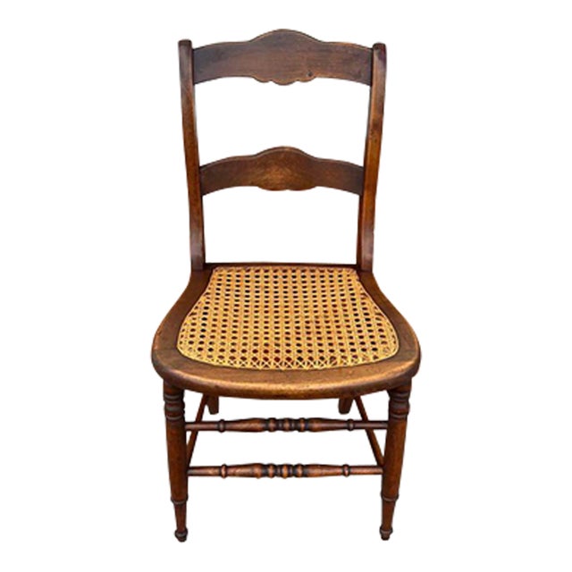 Early 20th Century Antique Victorian Style Walnut Cane Seat Side Chair For Sale