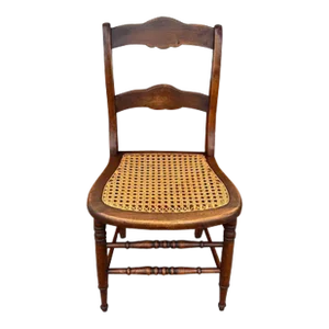 Early 20th Century Antique Victorian Style Walnut Cane Seat Side Chair