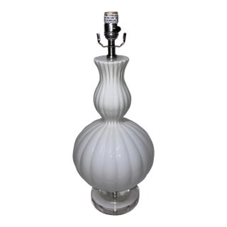 Ribbed White Glass Double Gourd Lamp Lucite Base For Sale